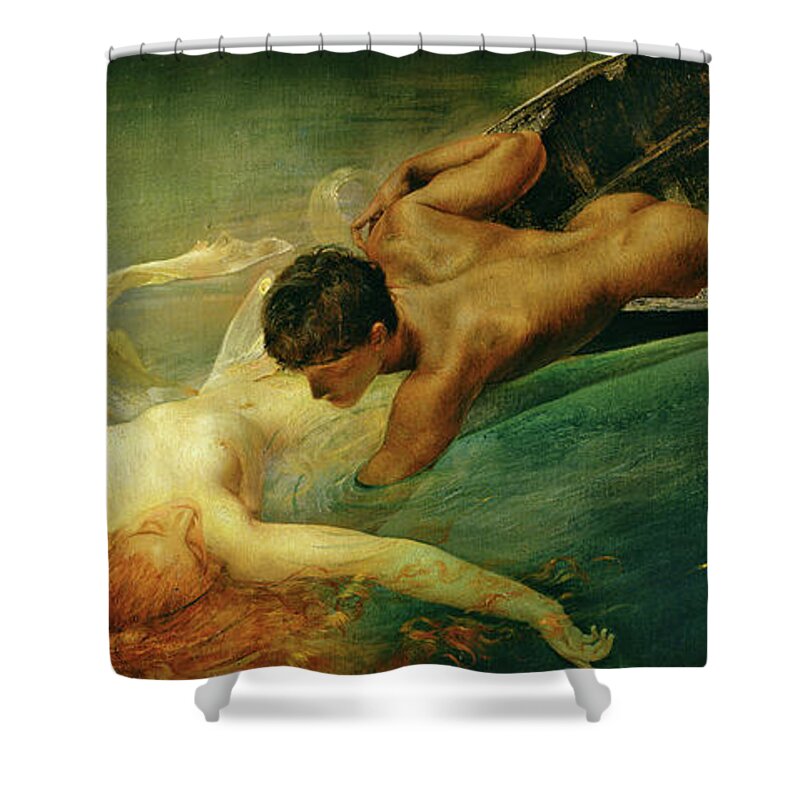 The Siren Shower Curtain featuring the painting The Siren, Green Abyss by Giulio Aristide Sartorio