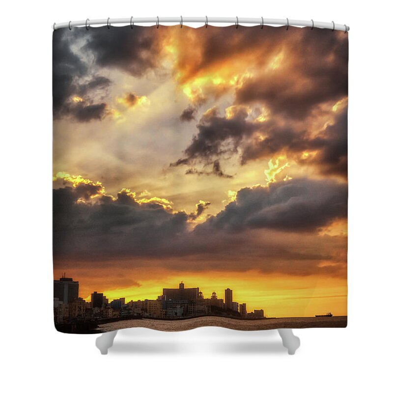 Sunset Shower Curtain featuring the photograph The sky above the Malecon of Havana by Micah Offman