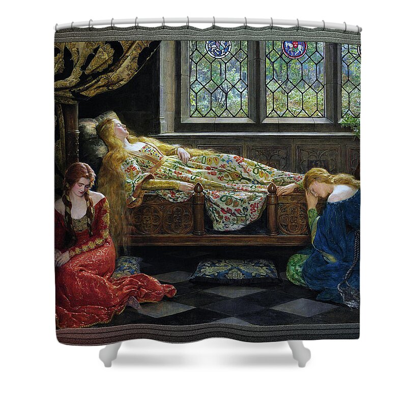 The Sleeping Beauty Shower Curtain featuring the painting The Sleeping Beauty by John Collier by Rolando Burbon