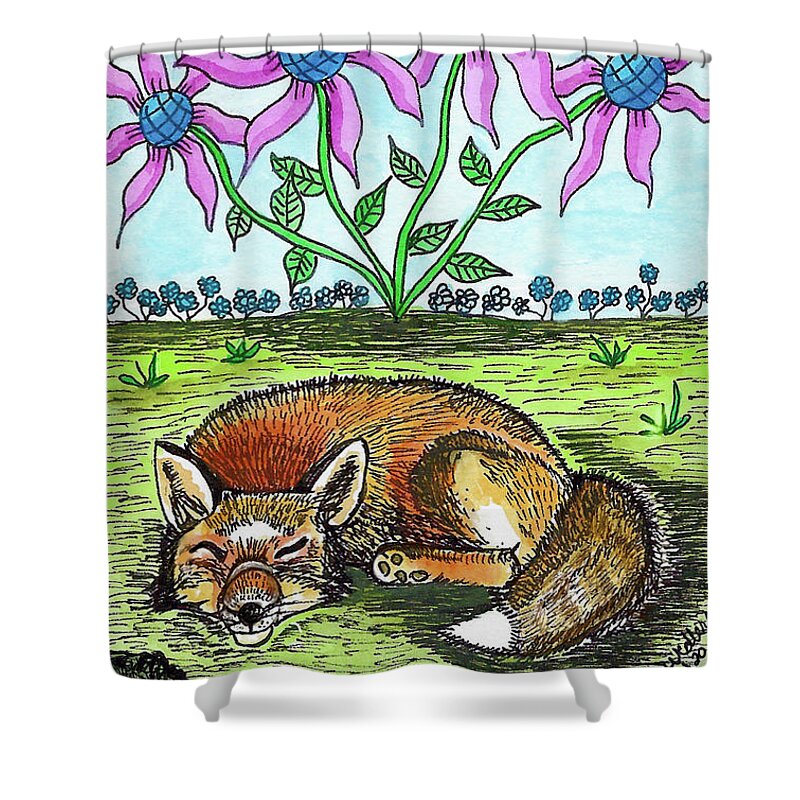 Fox Shower Curtain featuring the painting The Sleeping Fox by Christina Wedberg