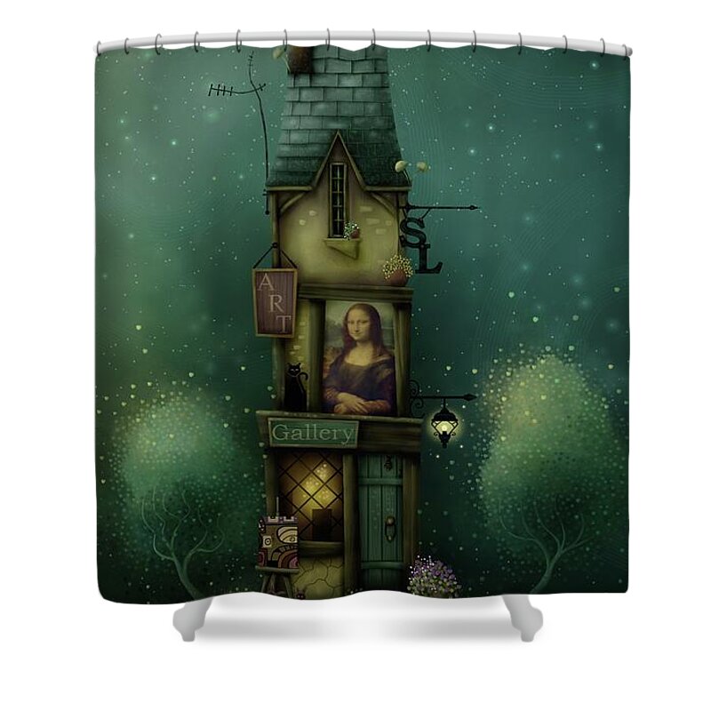 Art Gallery Shower Curtain featuring the painting The Smiling Lady by Joe Gilronan