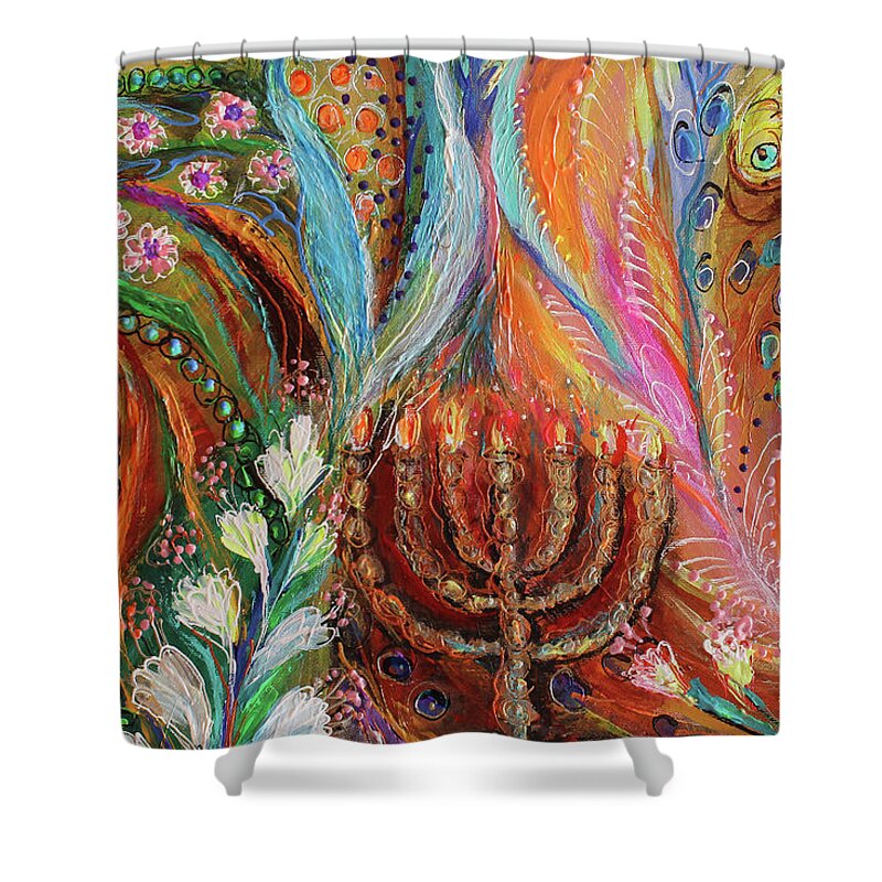 Angel Shower Curtain featuring the painting The song of Safed. Fragment 2 by Elena Kotliarker