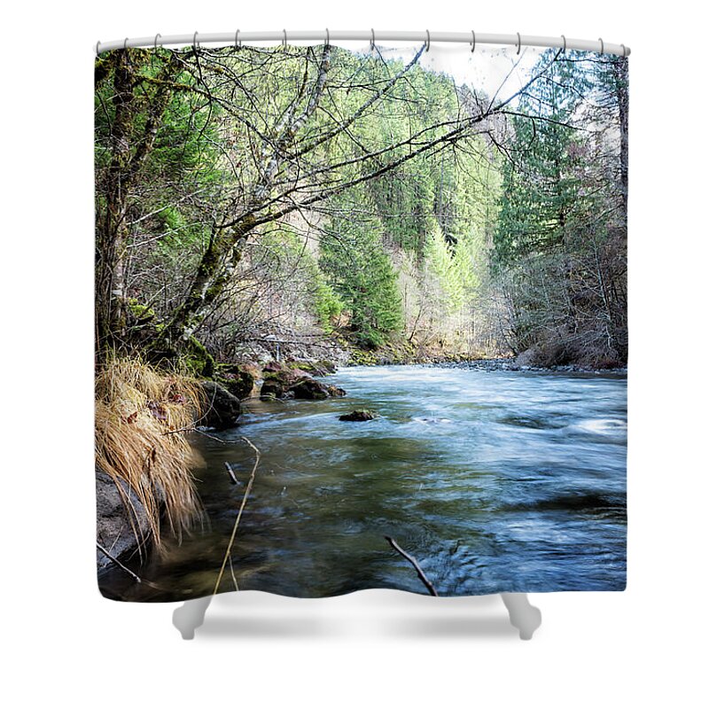 South Fork Shower Curtain featuring the photograph The South Fork of the McKenzie River by Belinda Greb