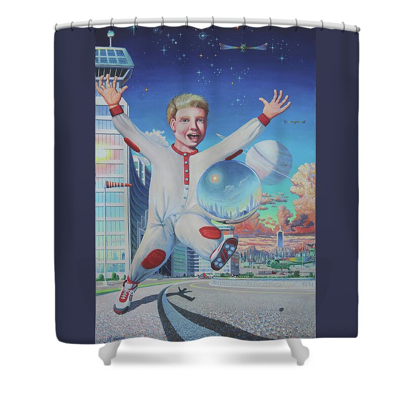 Child Shower Curtain featuring the painting The Spacerunner by Michael Goguen