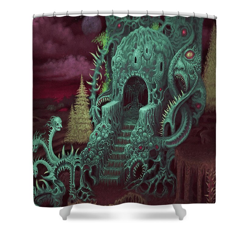 Landscape Shower Curtain featuring the digital art The Hill by Mark Cooper