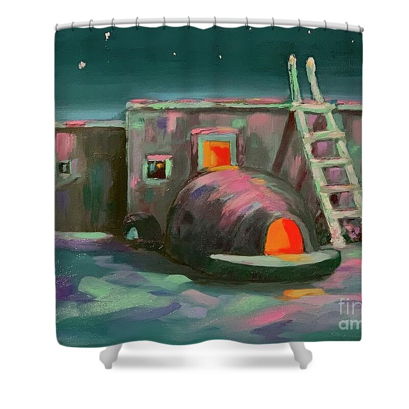 Nocturnal Shower Curtain featuring the painting TAOS at NIGHT by Patsy Walton