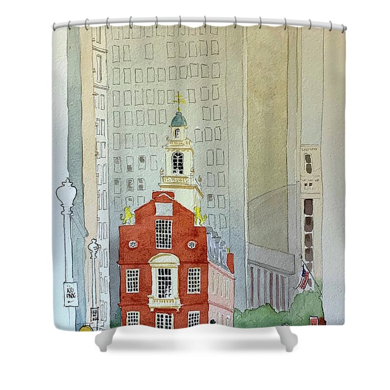 Architecture Shower Curtain featuring the painting The State House by William Renzulli