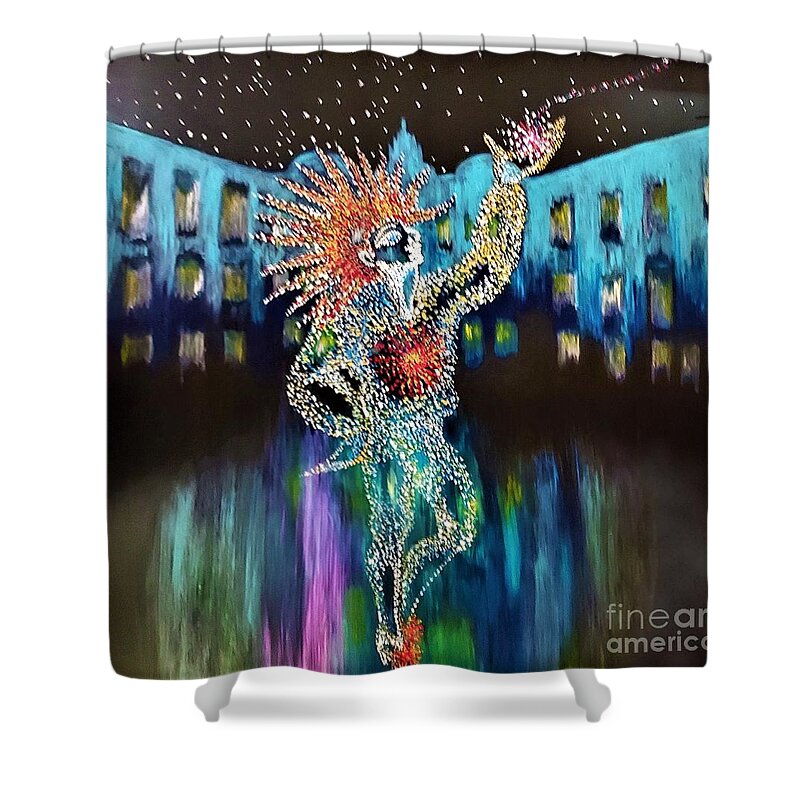 Castle Shower Curtain featuring the painting The Sun-king Dance.... by Tatyana Shvartsakh