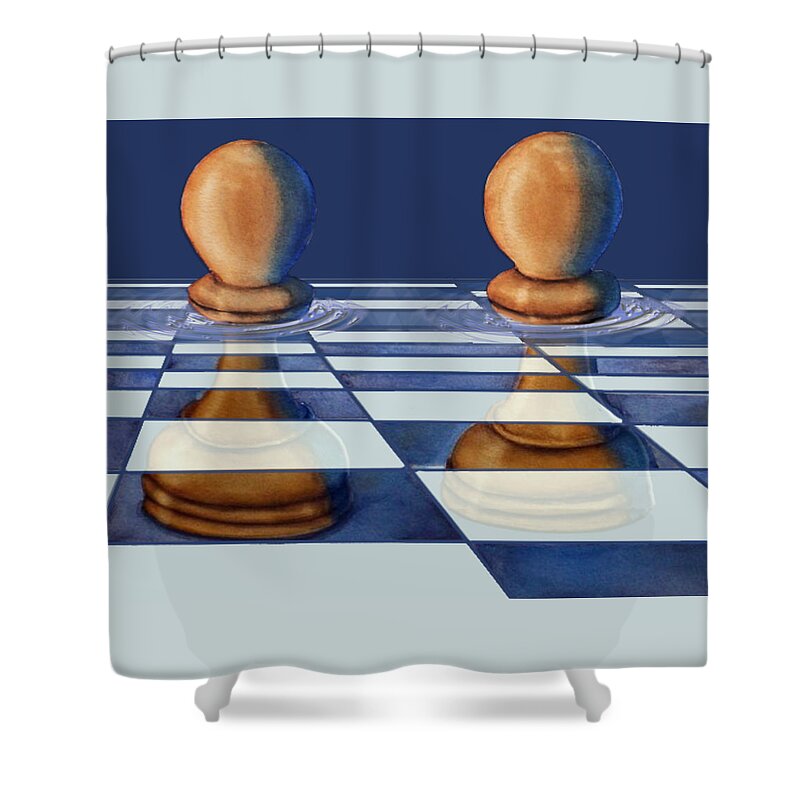 Chess Pieces Shower Curtain featuring the mixed media The Sunken Chess by Kelly Mills