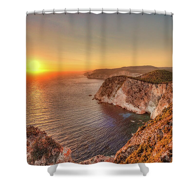 Keri Shower Curtain featuring the photograph The sunset at Keri in Zakynthos, Greece by Constantinos Iliopoulos