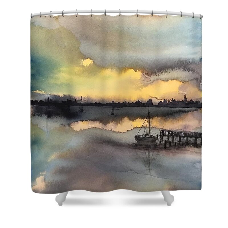 The Sunset Shower Curtain featuring the painting The sunset by Han in Huang wong