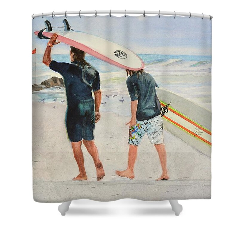 Stone Harbor Nj Art Shower Curtain featuring the painting The Surf Lesson by Patty Kay Hall