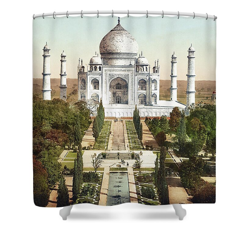 Taj Mahal Shower Curtain featuring the photograph The Taj Mahal - Circa 1900 Photochrom by War Is Hell Store