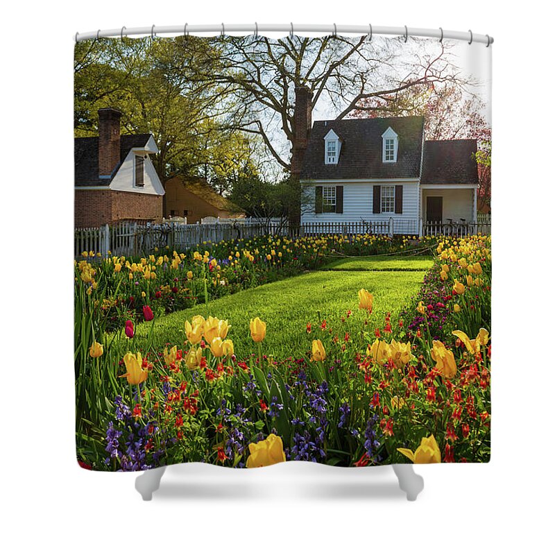 Colonial Williamsburg Shower Curtain featuring the photograph The Taliaferro-Cole House Spring Garden by Rachel Morrison