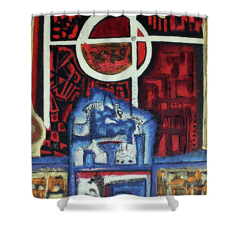 African Art Shower Curtain featuring the painting The Target Is I by Michael Nene