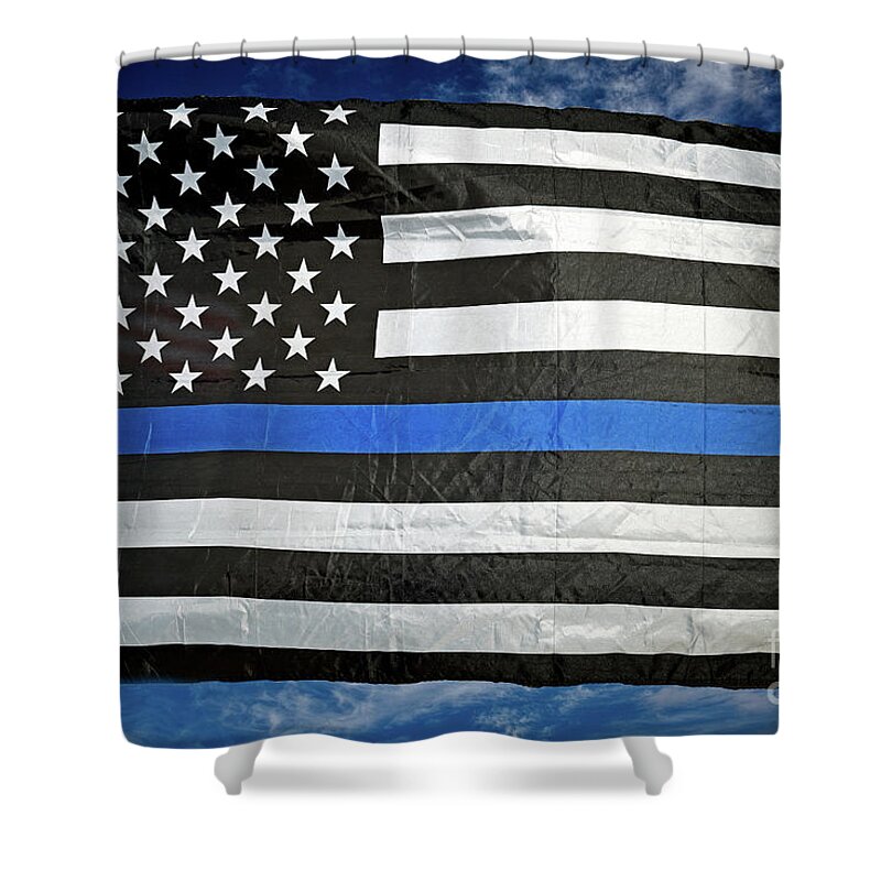 Blue Line Shower Curtain featuring the photograph The Thin Blue Line by Bob Hislop