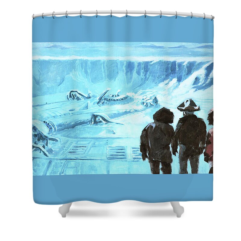 The Thing Shower Curtain featuring the painting The Thing - Discovery by Sv Bell