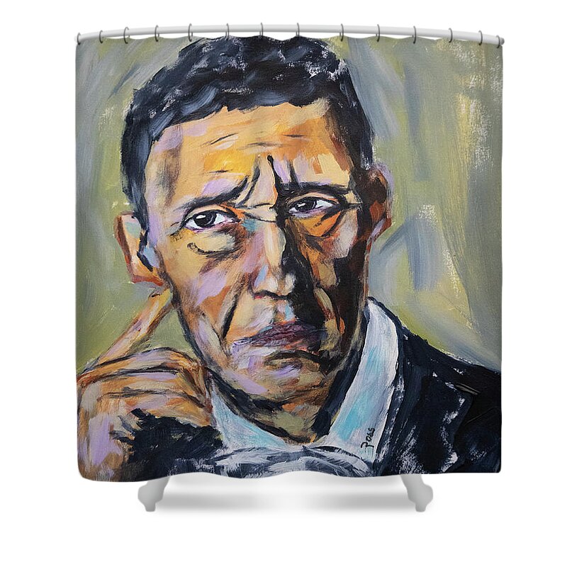Man Shower Curtain featuring the painting The Thinker by Mark Ross