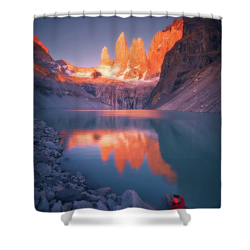 Sunrise Shower Curtain featuring the photograph The Three Towers by Henry w Liu