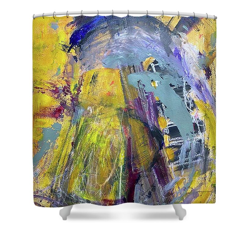  Shower Curtain featuring the mixed media The Tower by Val Zee McCune
