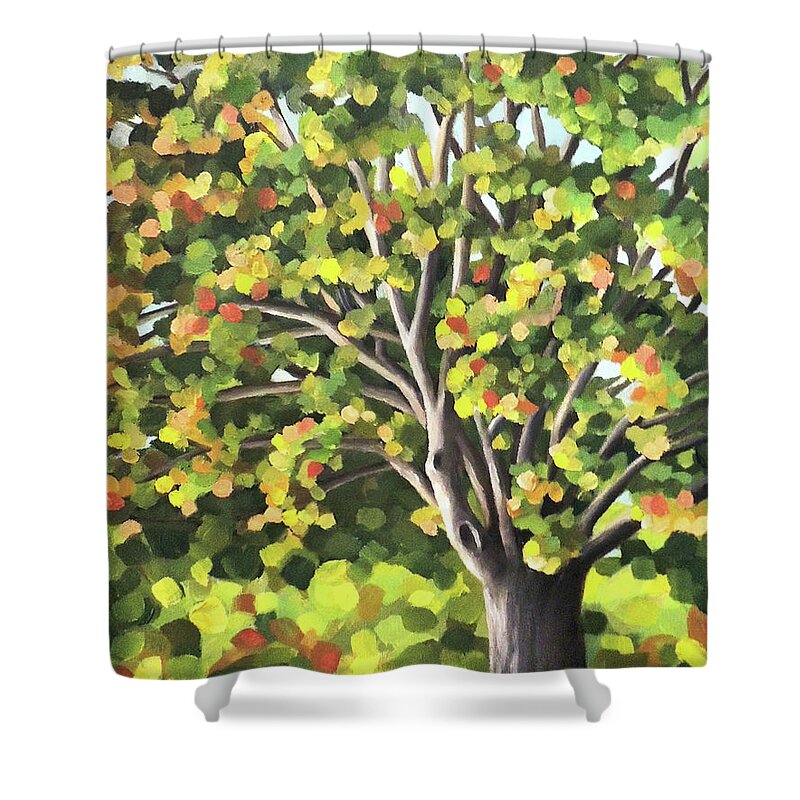 Tree Shower Curtain featuring the painting The Tree I See by Nancy Griswold