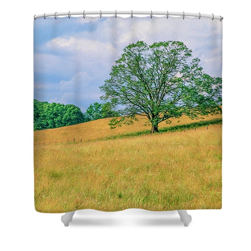 Tree Shower Curtain featuring the photograph The Tree on the Hill 02 OP by Jim Dollar