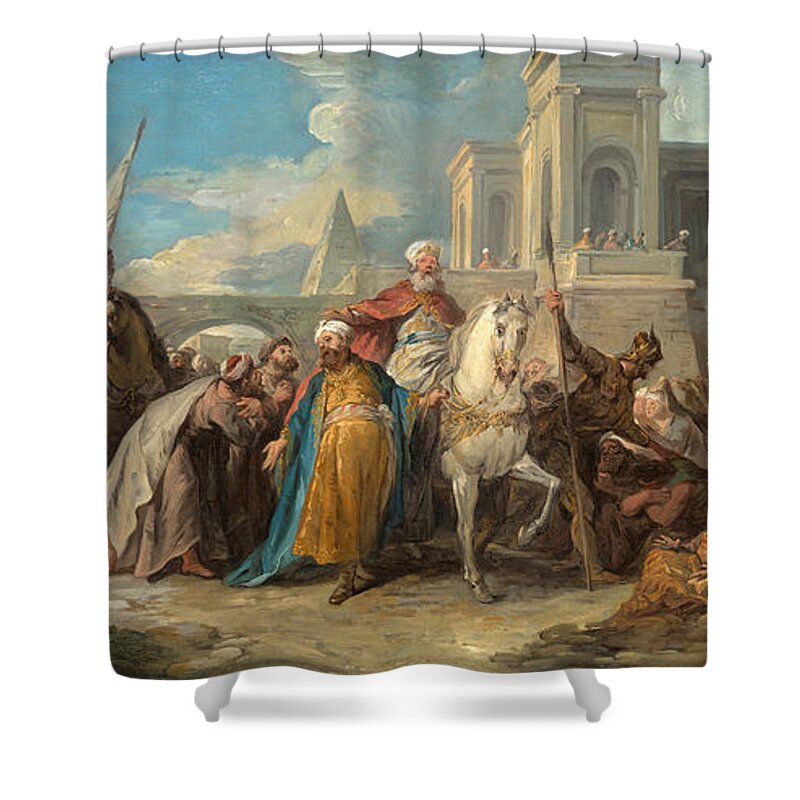Jean-francois Detroy Shower Curtain featuring the painting The Triumph of Mordecai by Jean-Francois Detroy