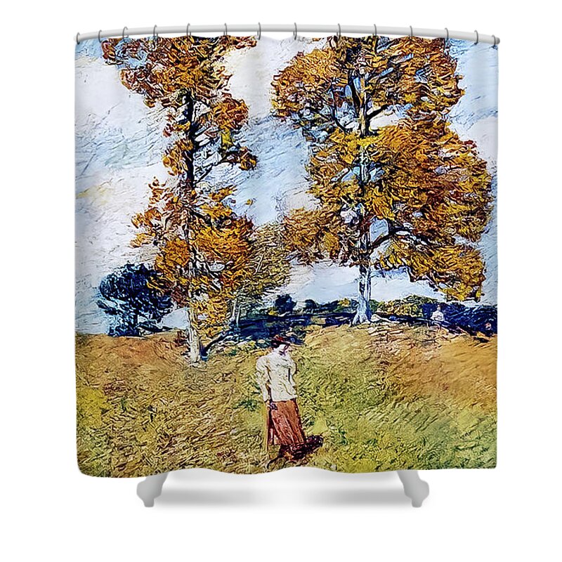 American Shower Curtain featuring the painting The Two Hickory Trees by Childe Hassam 1919 by Childe Hassam