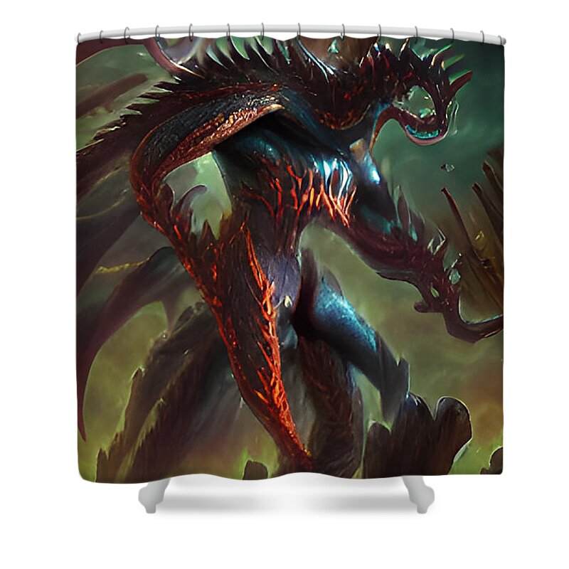 Monster Shower Curtain featuring the digital art The Unfathomable by Shawn Dall