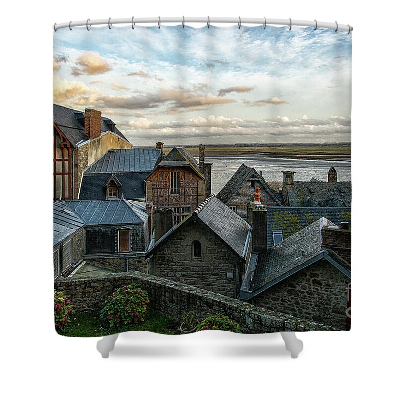 Mont Saint Michel Shower Curtain featuring the photograph The View From Our Hotel Room in the Castle Mont Saint Michel Normandy France by Wayne Moran