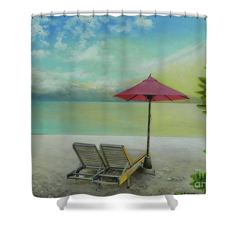 Jamaica Landscape Shower Curtain featuring the painting The View by Kenneth Harris