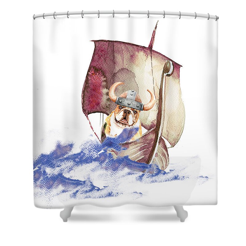 Fun Shower Curtain featuring the painting The Vikings Are Arriving by Miki De Goodaboom