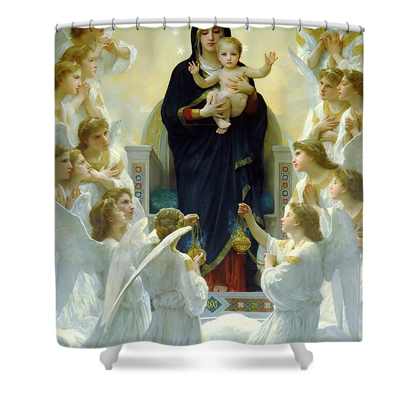 Virgin Mary And Angels Shower Curtain featuring the mixed media The Virgin Mary With Angels 102 by William Adolphe Bouguereau