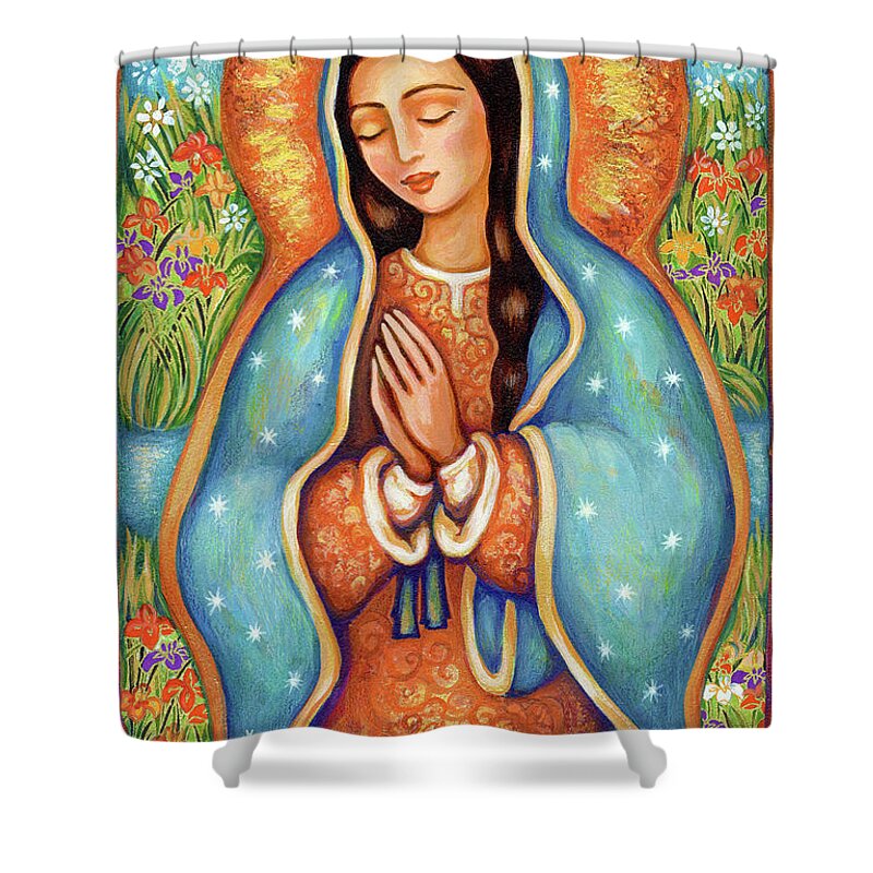 Christian Icon Shower Curtain featuring the painting The Virgin of Guadalupe by Eva Campbell