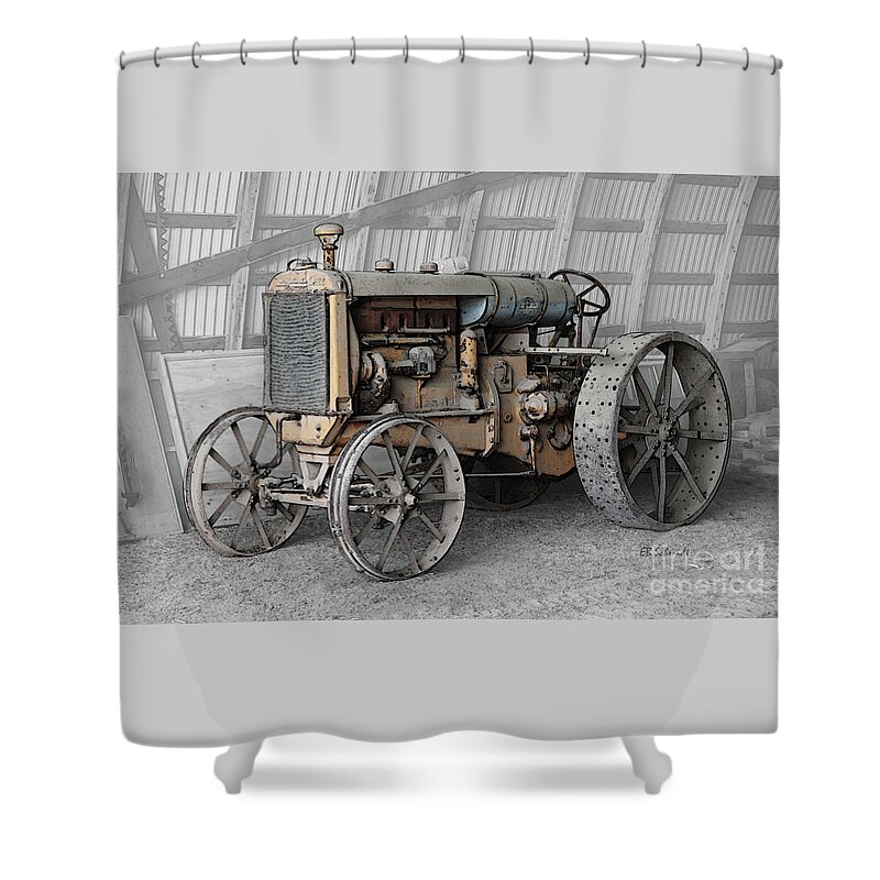 Tractor Shower Curtain featuring the photograph The Waiting Tractor by E B Schmidt