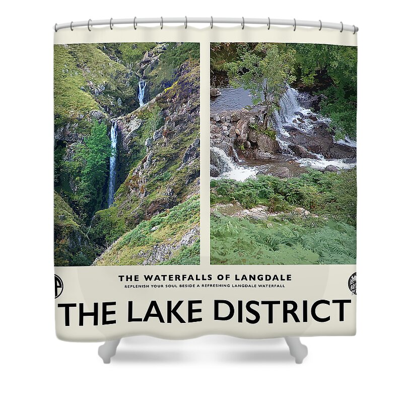 Lake District Shower Curtain featuring the photograph The Waterfalls of Langdale No2 Cream Railway Poster by Brian Watt