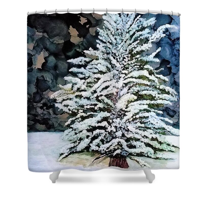 Tree Shower Curtain featuring the mixed media The Weight of It All by Angela Marinari