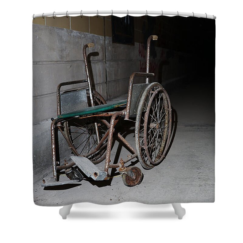 Richard Reeve Shower Curtain featuring the photograph The Wheelchair by Richard Reeve
