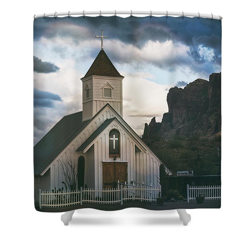 Stormy Shower Curtain featuring the photograph The White Chapel At The Supes by Saija Lehtonen