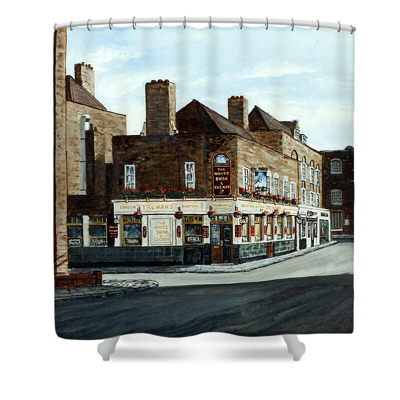 Wapping Shower Curtain featuring the painting The White Swan and Cuckoo Wapping London by Mackenzie Moulton