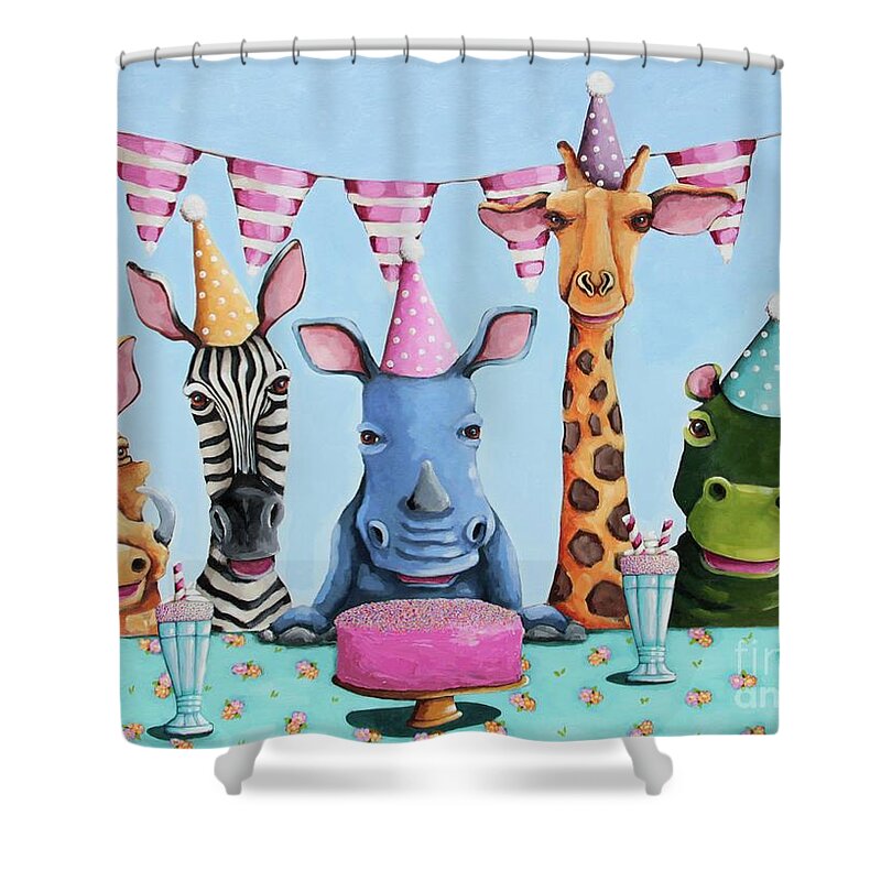 Warthog Shower Curtain featuring the painting The Wild Party by Lucia Stewart