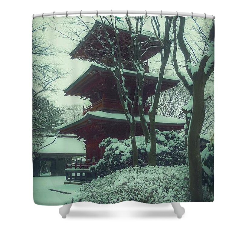 Winter Shower Curtain featuring the photograph The winter Pagoda by Tim Ernst