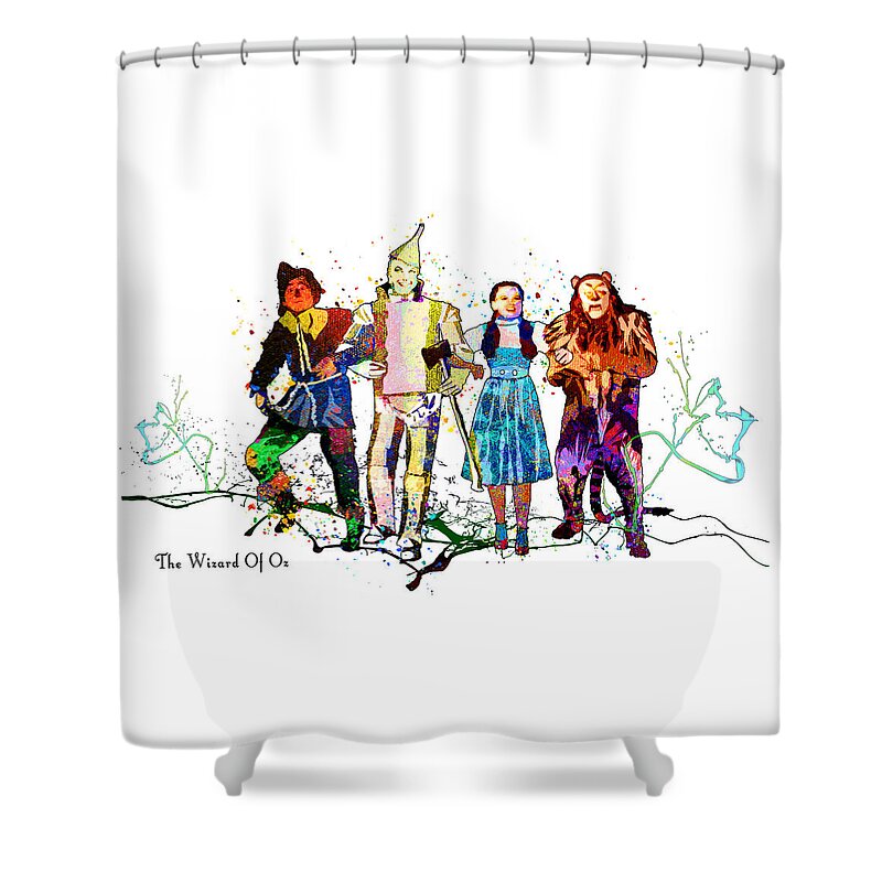 Watercolour Shower Curtain featuring the mixed media The Wizard Of Oz by Miki De Goodaboom