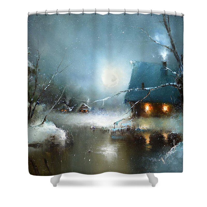 Russian Artists New Wave Shower Curtain featuring the painting Theater of Moon by Igor Medvedev