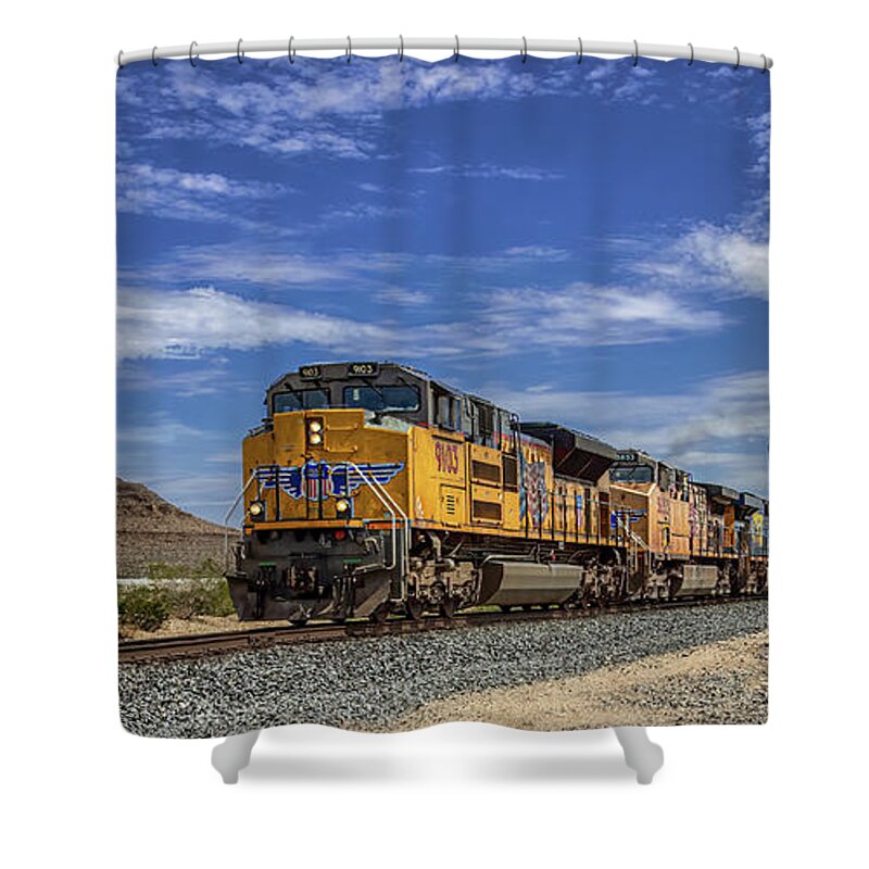  Shower Curtain featuring the photograph Theeee Union Pacific Railroad by Michael W Rogers
