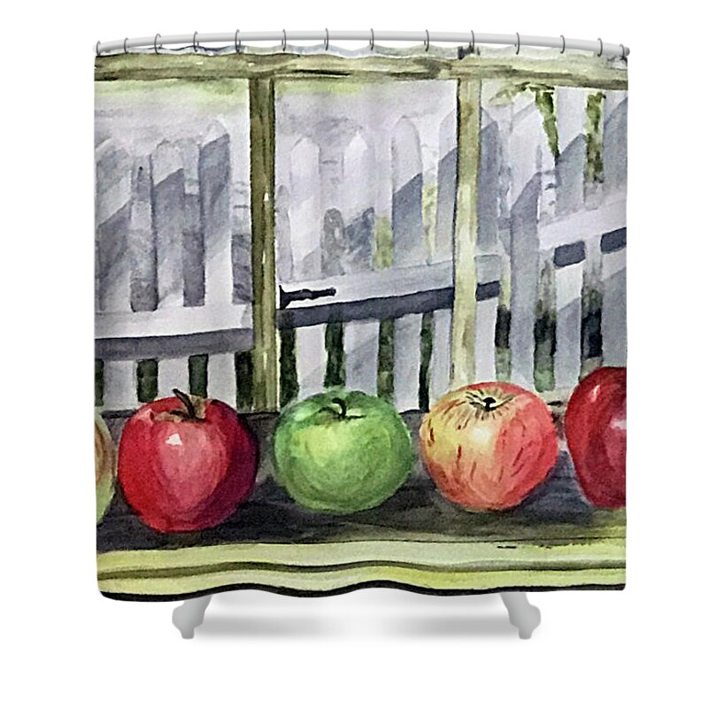Fruit Shower Curtain featuring the painting An apple a day by Genevieve Holland