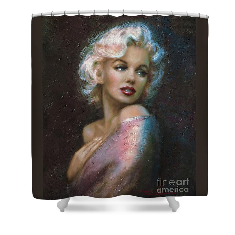 Marilynmonroe Shower Curtain featuring the painting Theo's Marilyn WW Blue by Theo Danella