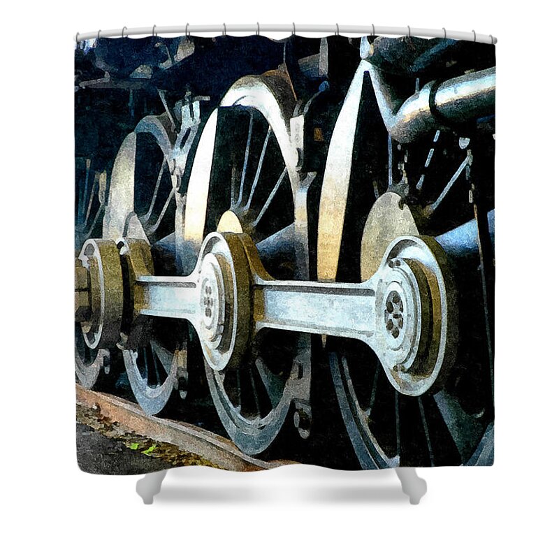Train Shower Curtain featuring the painting There's a Train Coming by Anthony M Davis