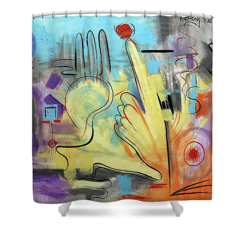 Abstract Shower Curtain featuring the painting They Stand Together Isaiah 48-13 by Anthony Falbo