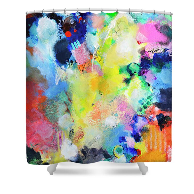 Abstract Shower Curtain featuring the painting Things That Grow by Sally Trace